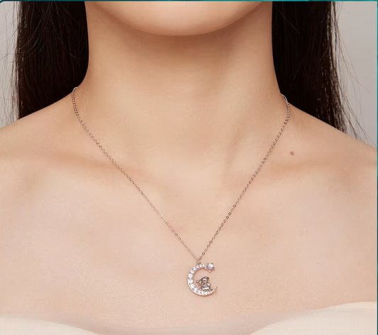 YASMINA 925 Sterling Silver Crescent Moon Pendant Necklace Cute Rabbit Neck Chain
