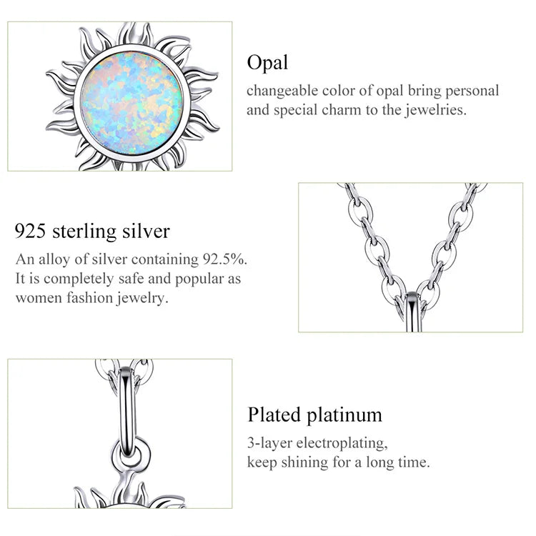 YASMAINA 925 Sterling Silver White Opal Sun Pendant Necklace y 17.71''