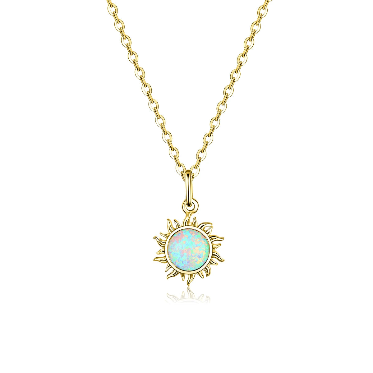 YASMAINA 925 Sterling Silver White Opal Sun Pendant Necklace y 17.71''