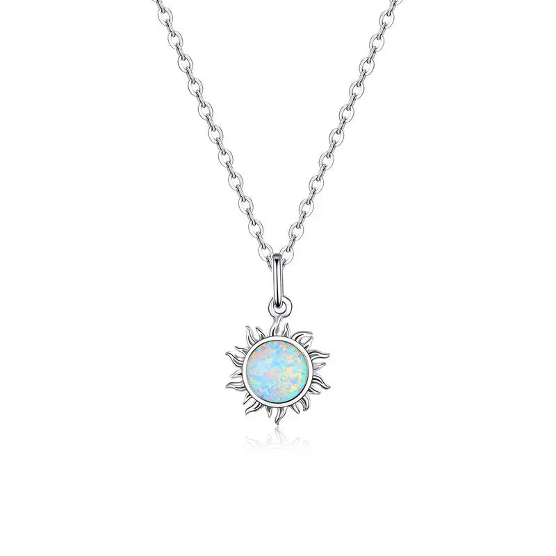 YASMAINA 925 Sterling Silver White Opal Sun Pendant Necklace y 17.71''