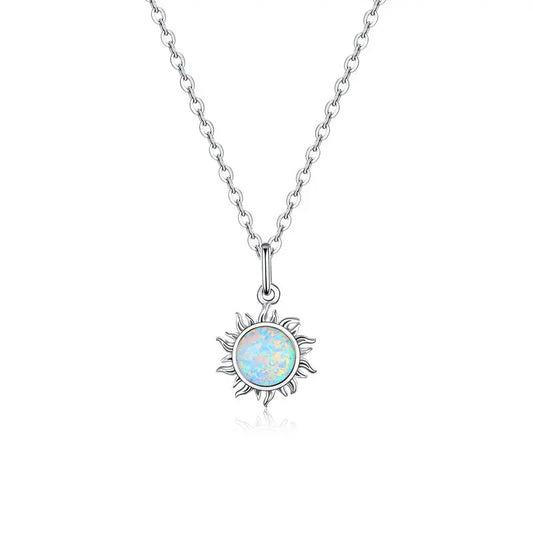 YASMAINA 925 Sterling Silver White Opal Sun Pendant Necklace y 17.71''