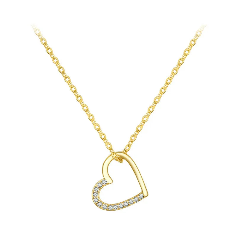 YASMINA Genuine 925 Sterling Silver The shape of love Chain Necklace for Women, Godl Plated Heart Necklace 3 Color 18.11''